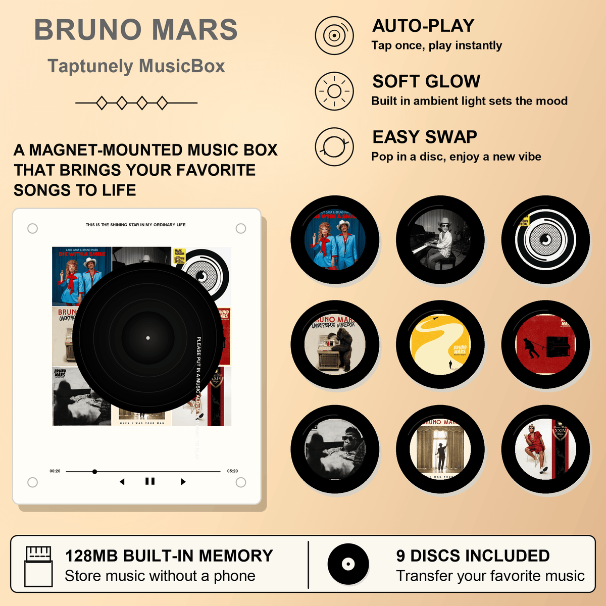 TapTunely Music Memory Box — 9 Mini Discs