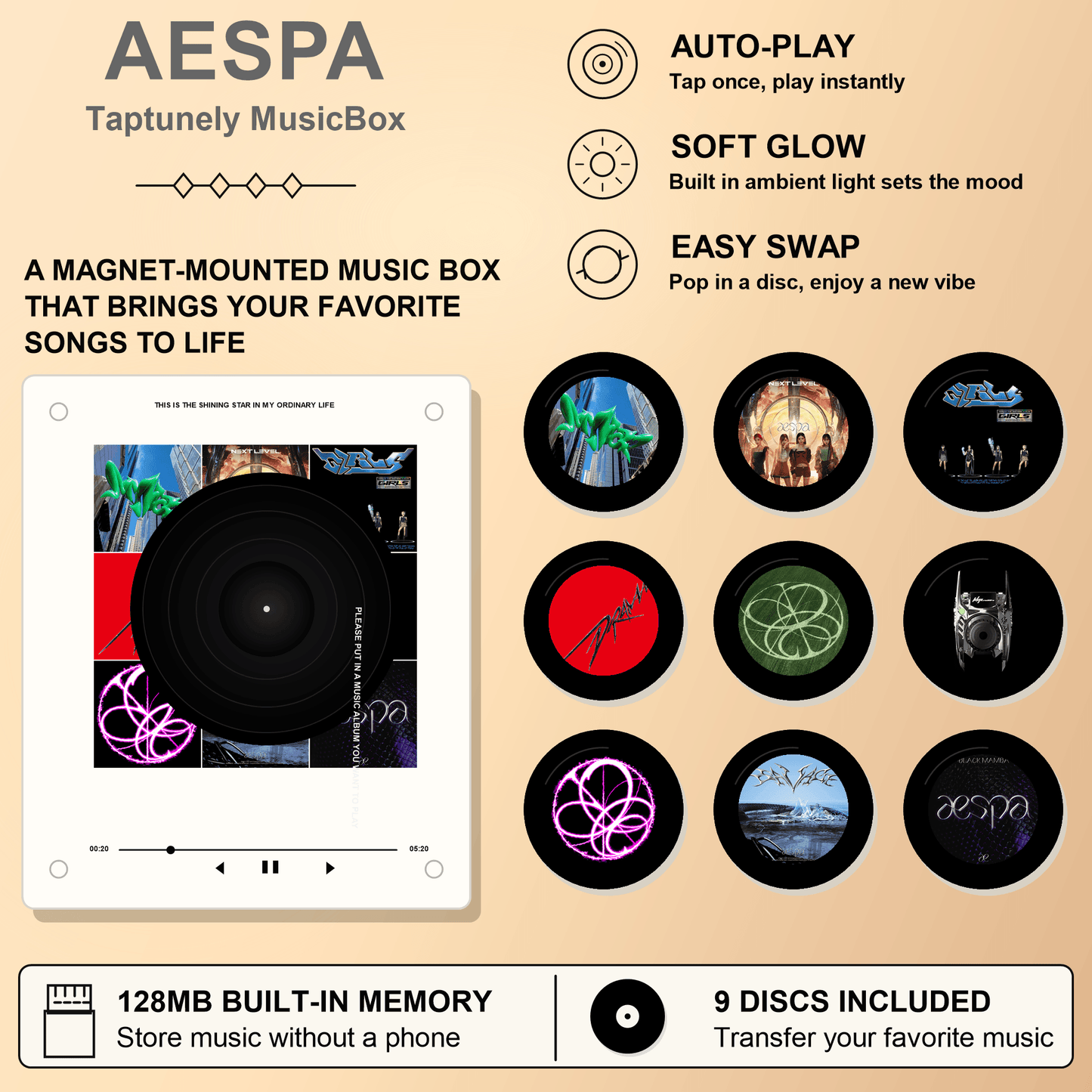 TapTunely Music Memory Box — 9 Mini Discs