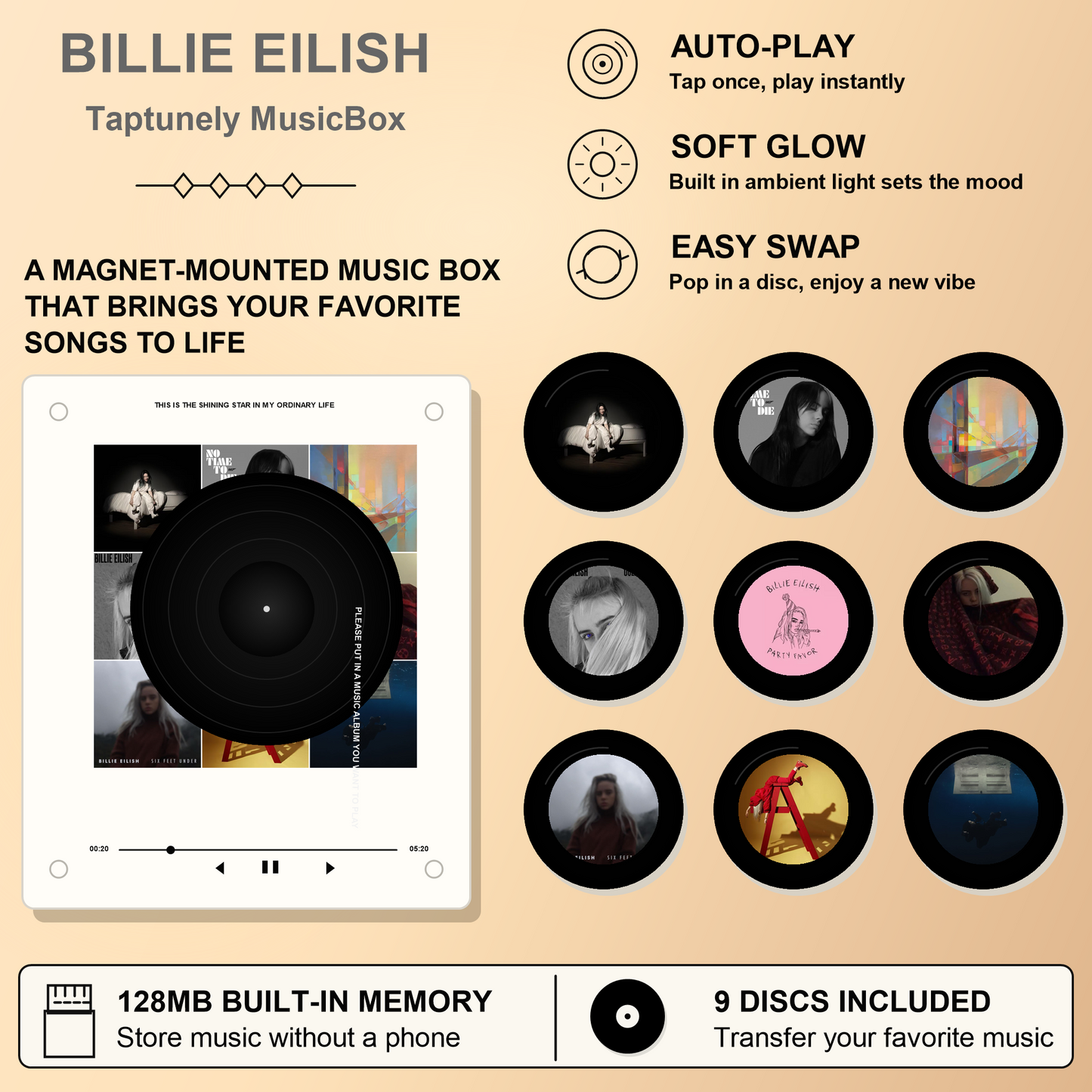 TapTunely Music Memory Box — 9 Mini Discs